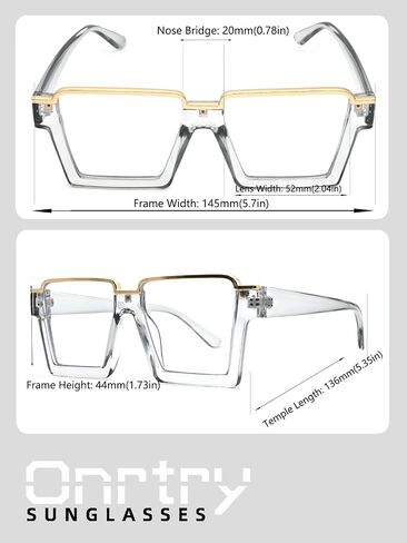 Onrtry Oversized Square Blue Light Glasses for Women Men Fashion Semi Rimless Glasses Non Prescription Eyeglasses in Saudi Arabia