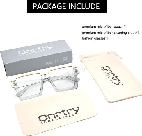 Onrtry Oversized Square Blue Light Glasses for Women Men Fashion Semi Rimless Glasses Non Prescription Eyeglasses in Saudi Arabia