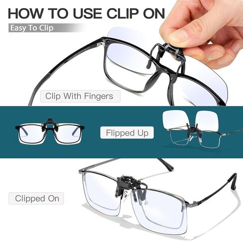 Rectangular Clip-On Flip-Up Blue Light Blocking Glasses for Eyes Strain/Light Sensitive TS803 in Kuwait