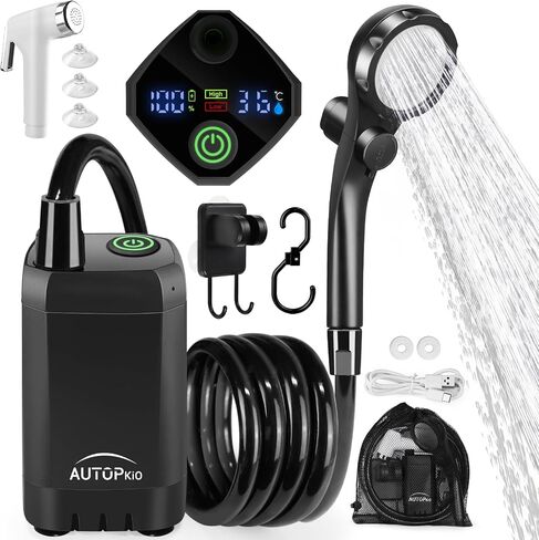 AUTOPkio Portable Camping Shower Pump - 6000mAh Rechargeable Camp Shower Pump with USB Cable & Electric Outdoor Shower Head Sprayer for Camping, Hiking, Pet Bathing, Washing in Saudi Arabia