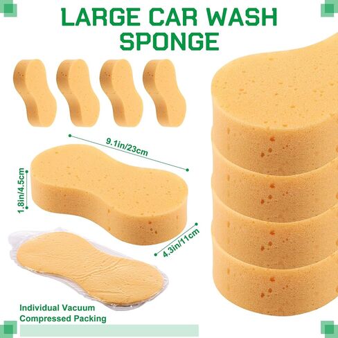 Vesici 24 Pack Car Wash Sponges Large Sponges Bulk Big All-Purpose Scrubber Thick Foam Car Cleaning Supplies for Washing Boat Kitchen Household with Single Vacuum Compressed Packing (Bright Yellow) in Saudi Arabia
