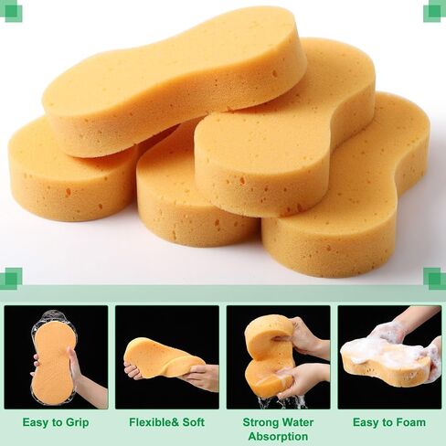 Vesici 24 Pack Car Wash Sponges Large Sponges Bulk Big All-Purpose Scrubber Thick Foam Car Cleaning Supplies for Washing Boat Kitchen Household with Single Vacuum Compressed Packing (Bright Yellow) in Saudi Arabia