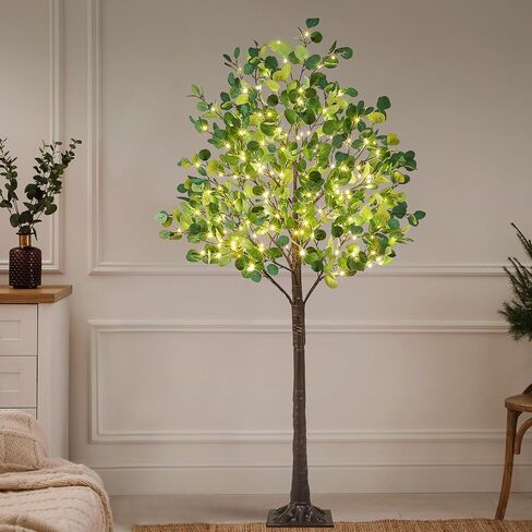 LIGHTSHARE 4FT Lighted Eucalyptus Tree 126L Warm White LED Artificial Greenery with Lights for Wedding Holiday Home Party Decoration Indoor Outdoor in Kuwait