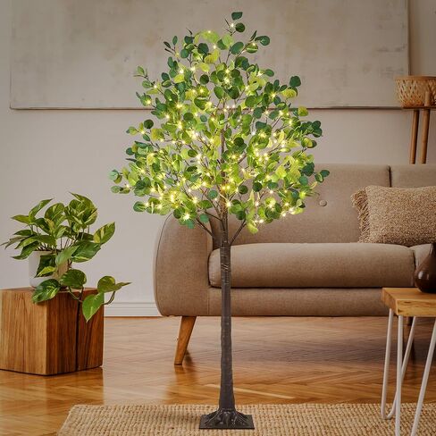 LIGHTSHARE 4FT Lighted Eucalyptus Tree 126L Warm White LED Artificial Greenery with Lights for Wedding Holiday Home Party Decoration Indoor Outdoor in Kuwait