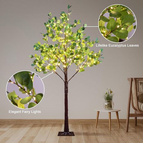 LIGHTSHARE 4FT Lighted Eucalyptus Tree 126L Warm White LED Artificial Greenery with Lights for Wedding Holiday Home Party Decoration Indoor Outdoor in Kuwait