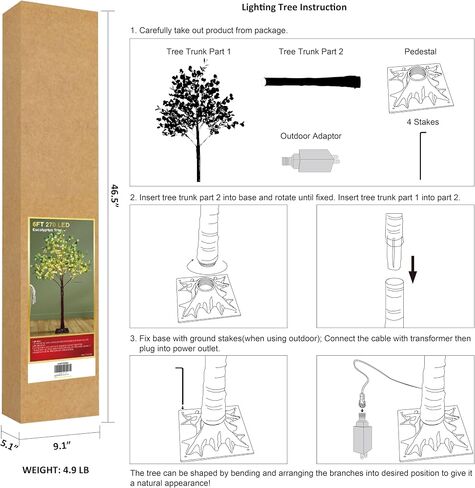 LIGHTSHARE 4FT Lighted Eucalyptus Tree 126L Warm White LED Artificial Greenery with Lights for Wedding Holiday Home Party Decoration Indoor Outdoor in Kuwait