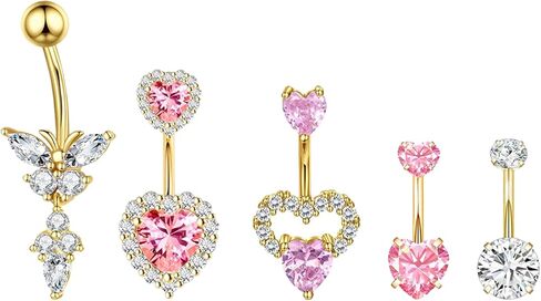 Pink Heart Shaped Belly Button Ring, Stainless Steel Belly Button Ring, Pierced Jewelry in Saudi Arabia