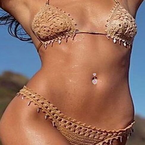 Pink Heart Shaped Belly Button Ring, Stainless Steel Belly Button Ring, Pierced Jewelry in Saudi Arabia