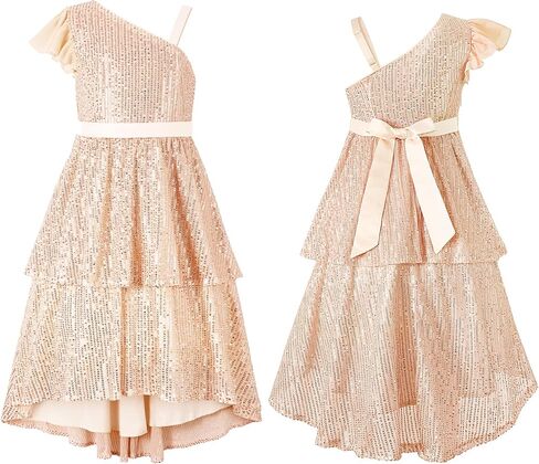 LOLANTA Girls Sequin Party Dress One Shoulder Layered Sparkle High Low Dresses for Birthday Graduation Prom in Saudi Arabia