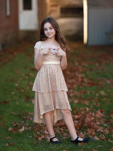 LOLANTA Girls Sequin Party Dress One Shoulder Layered Sparkle High Low Dresses for Birthday Graduation Prom in Saudi Arabia