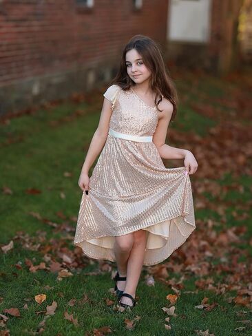 LOLANTA Girls Sequin Party Dress One Shoulder Layered Sparkle High Low Dresses for Birthday Graduation Prom in Saudi Arabia