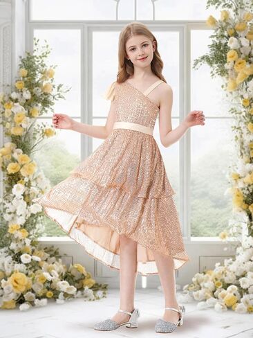LOLANTA Girls Sequin Party Dress One Shoulder Layered Sparkle High Low Dresses for Birthday Graduation Prom in Saudi Arabia