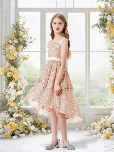 LOLANTA Girls Sequin Party Dress One Shoulder Layered Sparkle High Low Dresses for Birthday Graduation Prom in Saudi Arabia