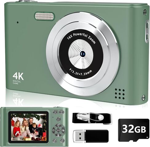 كاميرا رقمية، كاميرا FHD 1080P مع بطاقة 32 جيجابايت، كاميرا رقمية بدقة 44 ميجابكسل للأطفال مع تكبير مضاد للاهتزاز 16X، هدية كاميرا صغيرة محمولة للأطفال والبنات والمراهقين (وردي) in Saudi Arabia