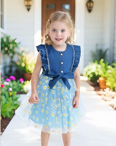 Girls Flower Dresses Fairy Tutu Party Spring Summer Sun Tulle Dress Sleeveless 2t-7t Little Girl Clothes in Saudi Arabia