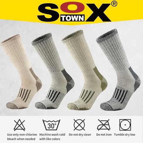 SOX TOWN Men's Merino Wool Cushion Crew Socks Moisture Wicking Control for Outdoor Hiking Work Boot Thermal Warm All Seasons in Kuwait