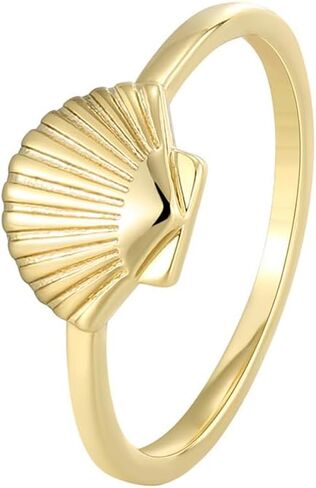 Dainty Scallop Sea Shell Statement Ring for Women Girls 14K Gold Plated Fashion Boho Tropical Stackable Band Rings Comfort Fit Cute Vacation Hawaiian Ocean Theme Party Jewelry Gift in Saudi Arabia