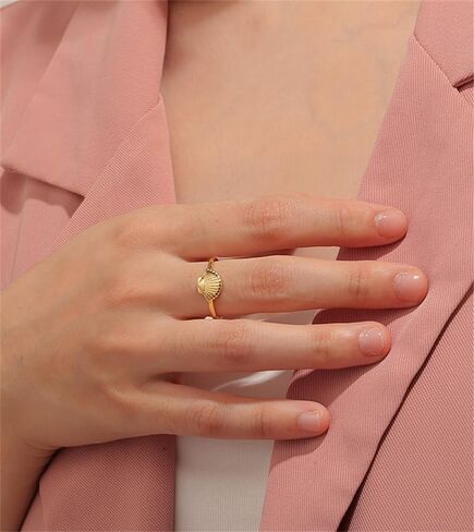 Dainty Scallop Sea Shell Statement Ring for Women Girls 14K Gold Plated Fashion Boho Tropical Stackable Band Rings Comfort Fit Cute Vacation Hawaiian Ocean Theme Party Jewelry Gift in Saudi Arabia