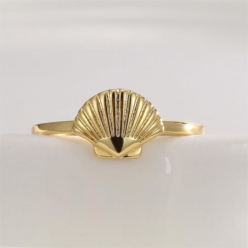 Dainty Scallop Sea Shell Statement Ring for Women Girls 14K Gold Plated Fashion Boho Tropical Stackable Band Rings Comfort Fit Cute Vacation Hawaiian Ocean Theme Party Jewelry Gift in Saudi Arabia