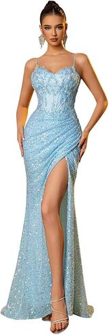 Mermaid Prom Dresses 2025 Sequin Evening Gowns for Women Formal Beaded Sparkly Homecoming Dresses Long 2025 in Saudi Arabia