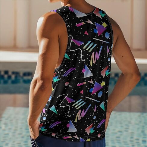Colourful Dinosaur Mens Beach Tank Tops Novelty Graphic Quick Dry Sleeveless Shirt for Beach Workout S-4XL in Saudi Arabia