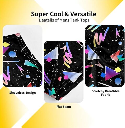 Colourful Dinosaur Mens Beach Tank Tops Novelty Graphic Quick Dry Sleeveless Shirt for Beach Workout S-4XL in Saudi Arabia