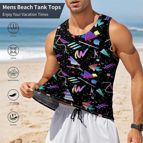 Colourful Dinosaur Mens Beach Tank Tops Novelty Graphic Quick Dry Sleeveless Shirt for Beach Workout S-4XL in Saudi Arabia