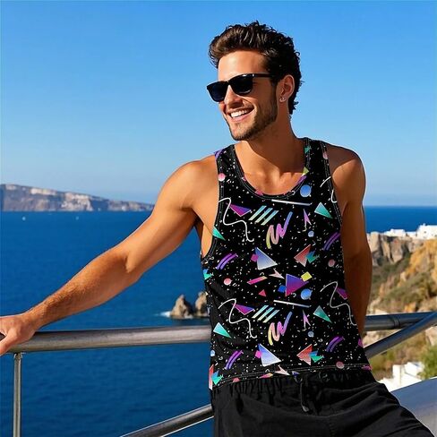 Colourful Dinosaur Mens Beach Tank Tops Novelty Graphic Quick Dry Sleeveless Shirt for Beach Workout S-4XL in Saudi Arabia