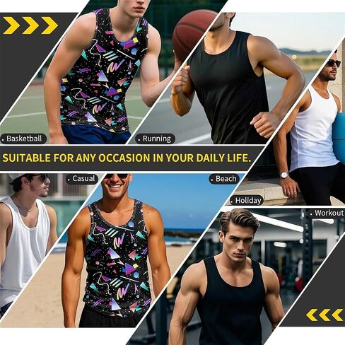 Colourful Dinosaur Mens Beach Tank Tops Novelty Graphic Quick Dry Sleeveless Shirt for Beach Workout S-4XL in Saudi Arabia