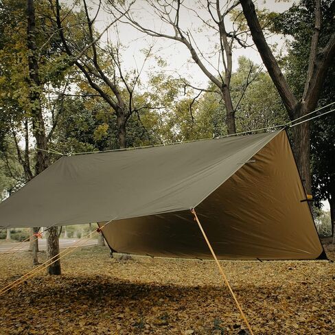 قماش القنب مقاوم للماء للتخييم، 70D نايلون 10 بوصة × 10 بوصة أرجوحة مطر، الأشعة فوق البنفسجية 50+ وPU15000 مم، مظلة مأوى للخيمة، مظلة شمسية متعددة الوظائف شديدة التحمل أو أساسيات ذبابة المطر للمشي لمسافات طويلة على الظهر in Kuwait