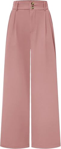 Auxdio Womens Straight Leg Pants عرضة عالية عالية الخصر سراويل مزدوجة الأزرار in Saudi Arabia
