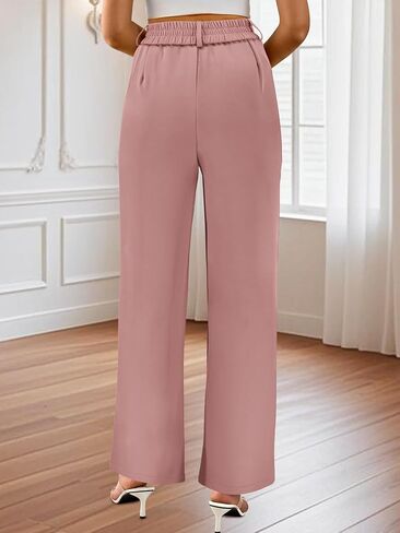 Auxdio Womens Straight Leg Pants عرضة عالية عالية الخصر سراويل مزدوجة الأزرار in Saudi Arabia