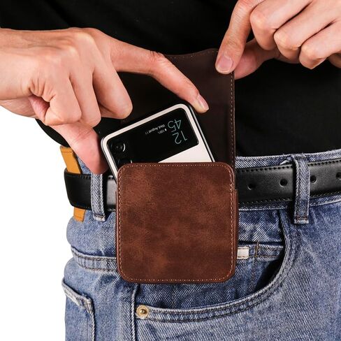 Belt Clip Holster Leather Black Compatible with Samsung Galaxy Z Flip 6 5 4 3 2 1 5G, Waist Pouch Case with Card Holder Compatible with Motorola Razr 5G/Razr 40 50 Ultra/Razr+/SM-F7070/F7000/F7110 in Saudi Arabia