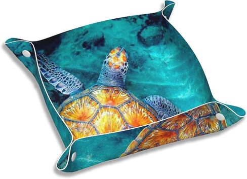 Valet Tray for Women Wife Girlfriend Girls – Catchall Bedside Vanity Tray, Nightstand Caddy Leather Holder for Keys, Phone, Wallet, Coins, Trinkets & Jewelry Sea Turtle 008 in Kuwait