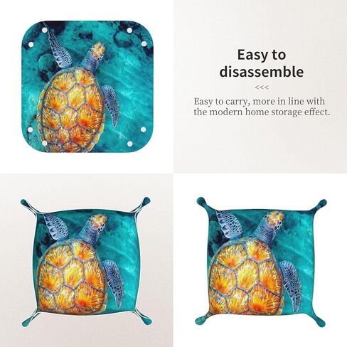 Valet Tray for Women Wife Girlfriend Girls – Catchall Bedside Vanity Tray, Nightstand Caddy Leather Holder for Keys, Phone, Wallet, Coins, Trinkets & Jewelry Sea Turtle 008 in Kuwait