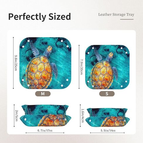 Valet Tray for Women Wife Girlfriend Girls – Catchall Bedside Vanity Tray, Nightstand Caddy Leather Holder for Keys, Phone, Wallet, Coins, Trinkets & Jewelry Sea Turtle 008 in Kuwait