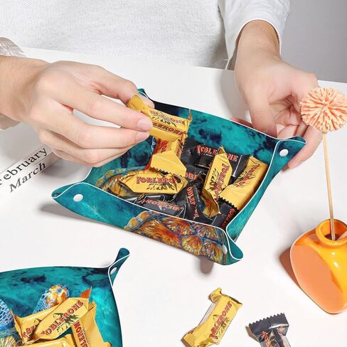 Valet Tray for Women Wife Girlfriend Girls – Catchall Bedside Vanity Tray, Nightstand Caddy Leather Holder for Keys, Phone, Wallet, Coins, Trinkets & Jewelry Sea Turtle 008 in Kuwait