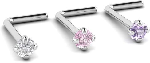 L-Shape Nose Stud Piercing | 20 Gauge 0.8mm Surgical Steel Bone Studs/Ring | 3mm gem in Saudi Arabia
