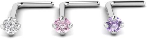 L-Shape Nose Stud Piercing | 20 Gauge 0.8mm Surgical Steel Bone Studs/Ring | 3mm gem in Saudi Arabia