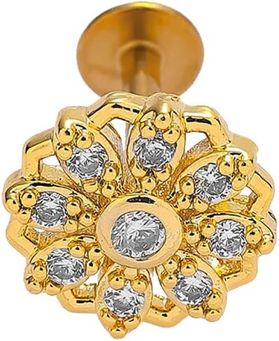 16G CZ Flower Labret Monroe Lip Rings 316L Surgical Steel Tragus Helix Cartilage Flat Back Earrings Studs Medusa Piercing Jewelry for Women in Saudi Arabia