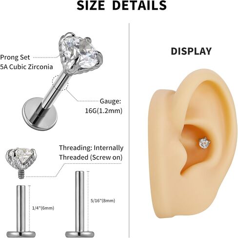Fine4U 16g ASTM F136 Titanium Dragon Claw Piercing Jewelry Bost مع Post 6mm 8mm لـ Conch Helix Tragus Flat ، Hypoallergenic tell -Thous in Kuwait
