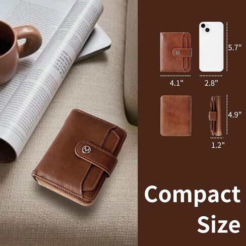Wallet Women Small Leather Bifold Billfolds Zipper Coin Pocket Cash Compact Credit Card Holder with Detachable ID Window (Beige Brown) in Saudi Arabia
