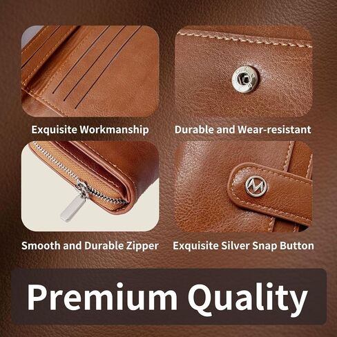 Wallet Women Small Leather Bifold Billfolds Zipper Coin Pocket Cash Compact Credit Card Holder with Detachable ID Window (Beige Brown) in Saudi Arabia