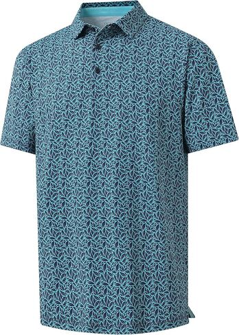 Golf Polo Shirts for Men - Print Moisture Wicking Quick Dry Short Sleeve Collared Polo Shirts for Golf Tennis Wear in Kuwait