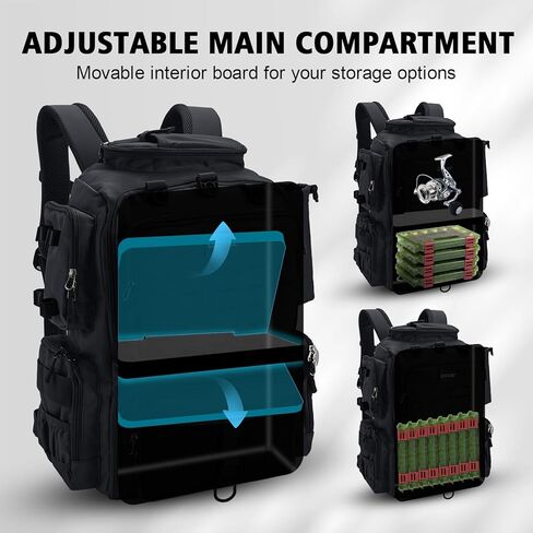 حقيبة ظهر لصيد الأسماك مع 4 صناديق معالجة، حقيبة ظهر لصيد الأسماك مع حاملات للقضيب، حقيبة صيد كبيرة 600D لتخزين معدات صيد الأسماك، حقيبة معالجة مقاومة للماء مع غطاء مطر للتخييم والمشي لمسافات طويلة in Kuwait