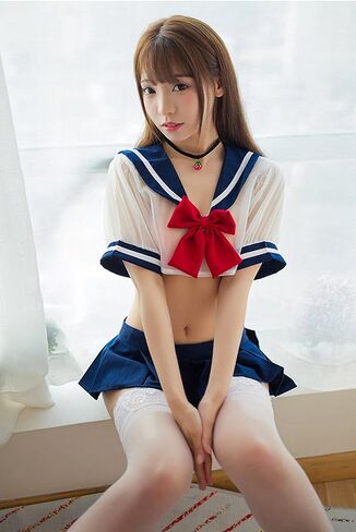 Women's Cute See-through School Girl Strawberry Sailor Suit Cosplay Lingerie Set in Saudi Arabia