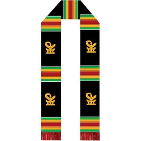 تجريبي السود وشاح غرب إفريقيا الأمريكية Sankofa Bird Bird Black Treaguure Stole مع شرابات حمراء