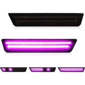 Sequential LED Rear Bumper Pink Purple Side Marker Lights for 2011-2014 Dodge Charger & 2008-2014 Dodge Challenger 2PCS, Smoked Lens, Dynamic Scan