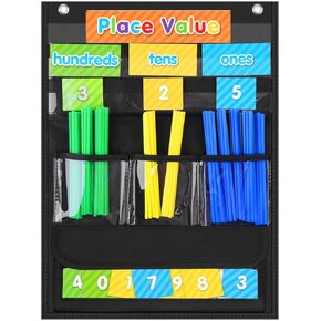 VNOM Counting Caddie and Place Value Pocket Chart for Kindergarten Preschool Homeschooling Classroom,210 Straws & 30 Number Cards & Header Cards Included