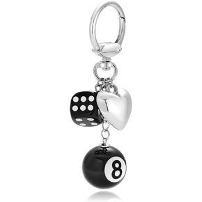 Bag Charms for Women - 8 Ball, Dual Bowknot, Blue Seashell Conch, Gold Heart Keychain Handbag Bag Charm Gifts